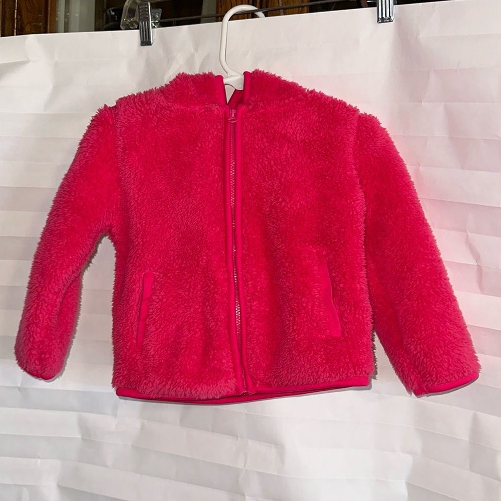 Wonder Nation Girls Pink Faux Fur Hoodie Jacket w/ Teddy Bear Ears Full Zip